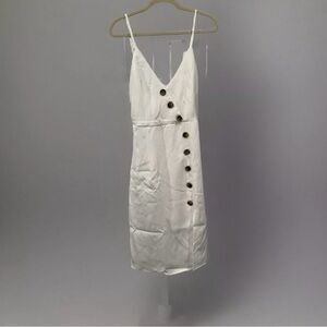White Mini Sleeveless Dress, Brown Buttons With Ties In Back-NWT